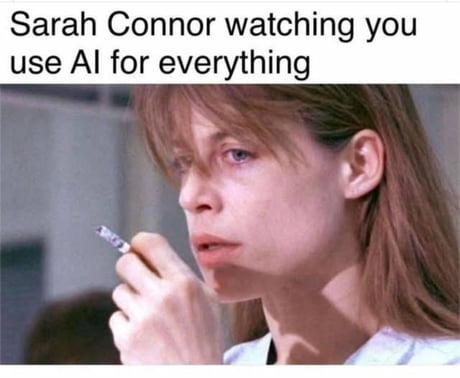 Still from The Terminator with the caption Your clothes Give them to me Now, representing AI as a control system threat